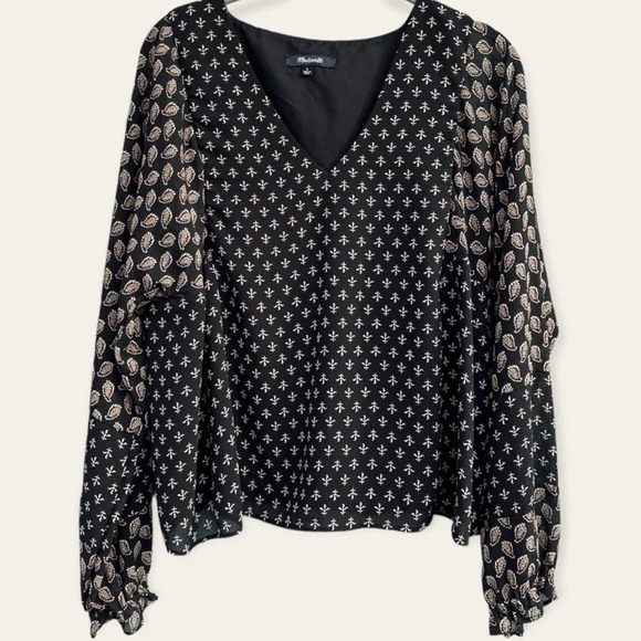 2/30 Madewell Sheer Sleeve Brushstroke Paisley Mix Media Top XXS - Picture 3 of 8